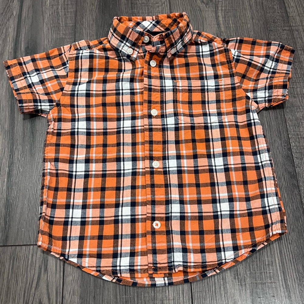 Gymboree Button Down Collared Orange Checkered Shirt